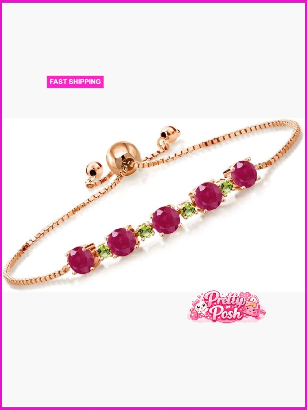 Gemstone Birthstone and Peridot Tennis Bracelet in 18K Rose Gold Plated Silver